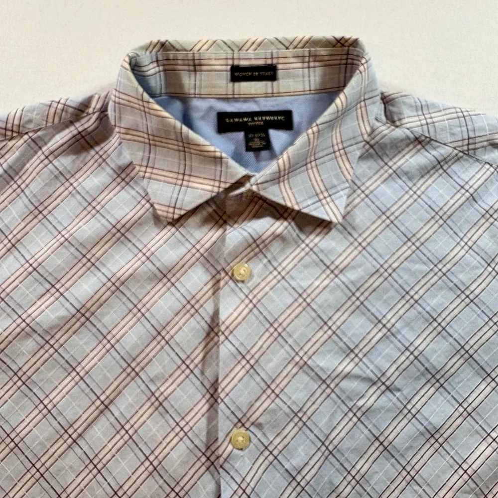 Banana Republic Button Down Shirt Men XL Fitted Blue Purple Plaid Italian Fabric